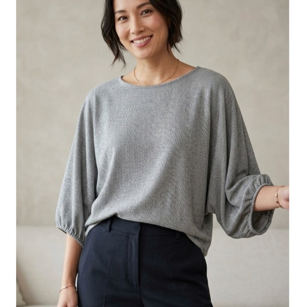 Susan Mukai Gray Bamboo Cotton Dolman Puff Sleeve Knit Top Size Large Canada